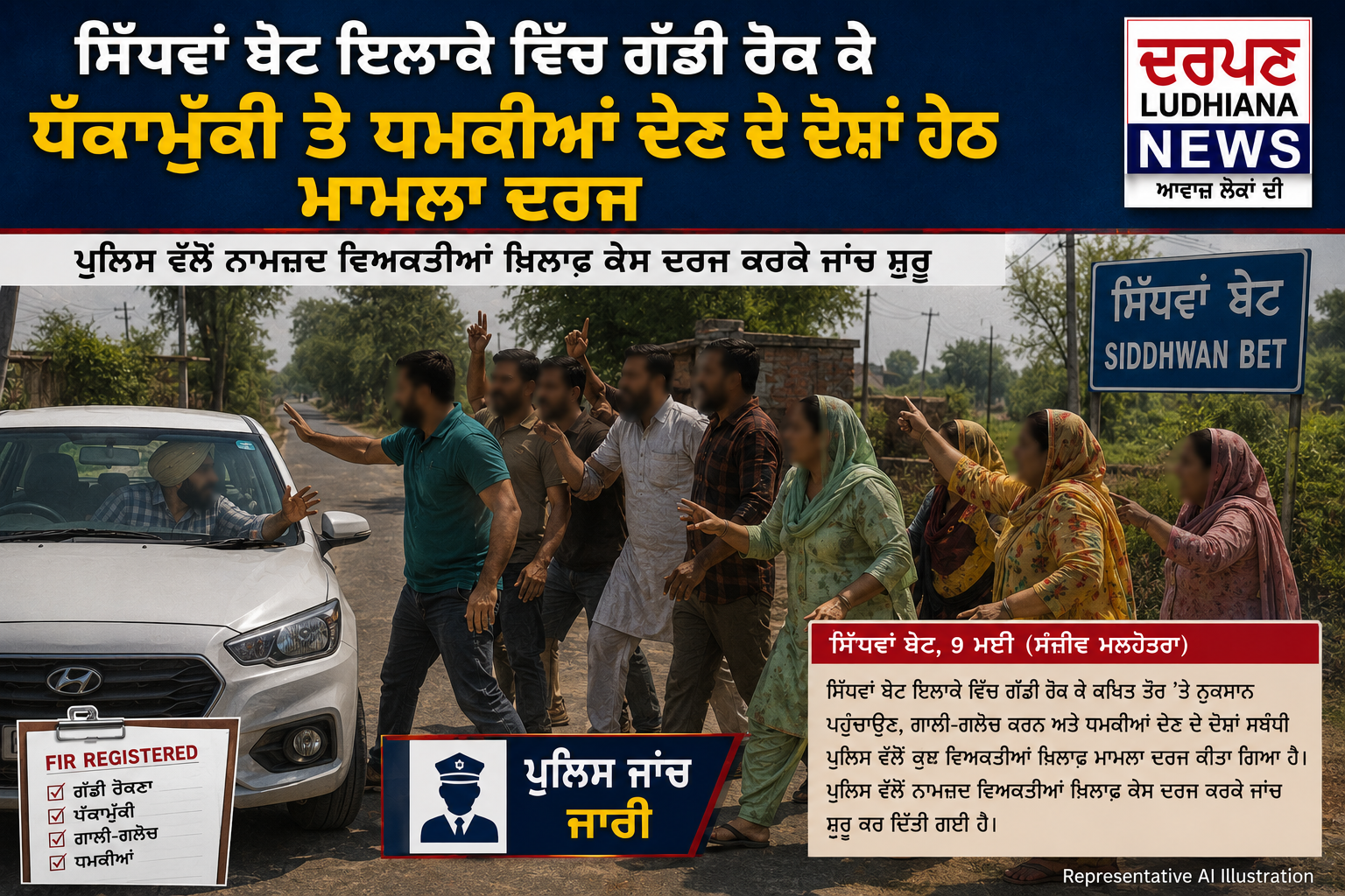 ਗੱਡੀ ਰੋਕ ਕੇ ਧੱਕਾਮੁੱਕੀ ਤੇ ਧਮਕੀਆਂ ਦੇਣ ਦੇ ਦੋਸ਼ਾਂ ਹੇਠ ਮਾਮਲਾ ਦਰਜ