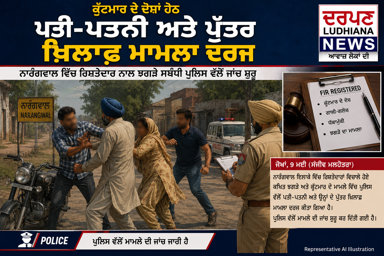 ਕੁੱਟਮਾਰ ਦੇ ਦੋਸ਼ਾਂ ਹੇਠ ਪਤੀ-ਪਤਨੀ ਅਤੇ ਪੁੱਤਰ ਖ਼ਿਲਾਫ਼ ਮਾਮਲਾ ਦਰਜ