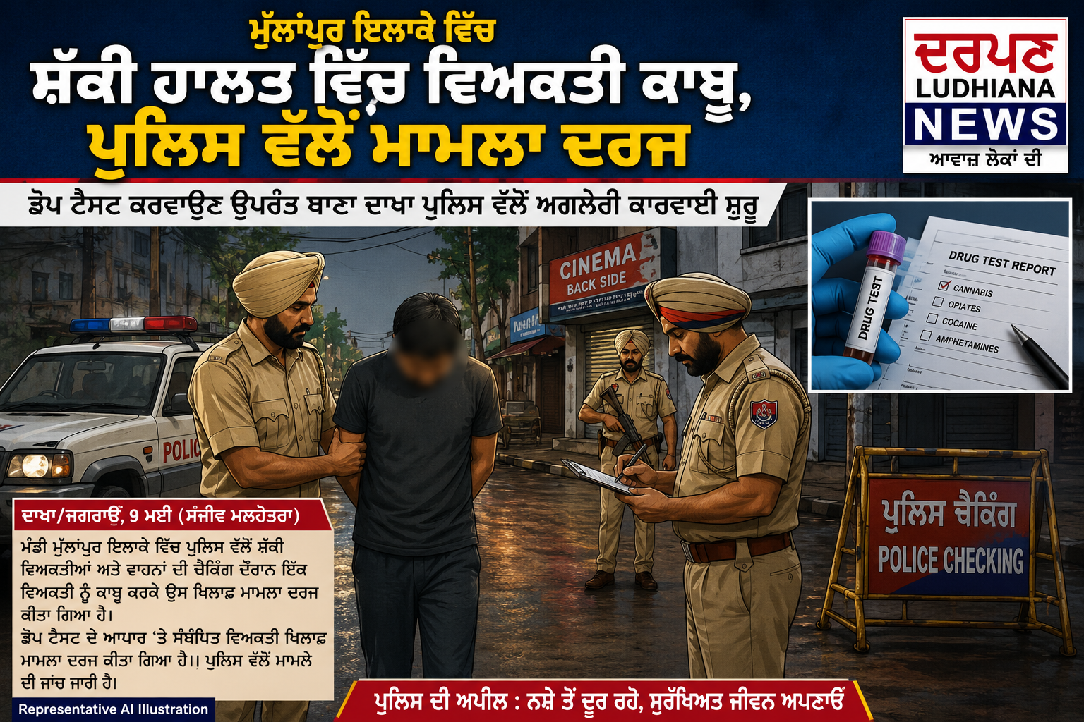 ਮੁੱਲਾਂਪੁਰ ਇਲਾਕੇ ਵਿੱਚ ਸ਼ੱਕੀ ਹਾਲਤ ਵਿੱਚ ਵਿਅਕਤੀ ਕਾਬੂ, ਪੁਲਿਸ ਵੱਲੋਂ ਮਾਮਲਾ ਦਰਜ